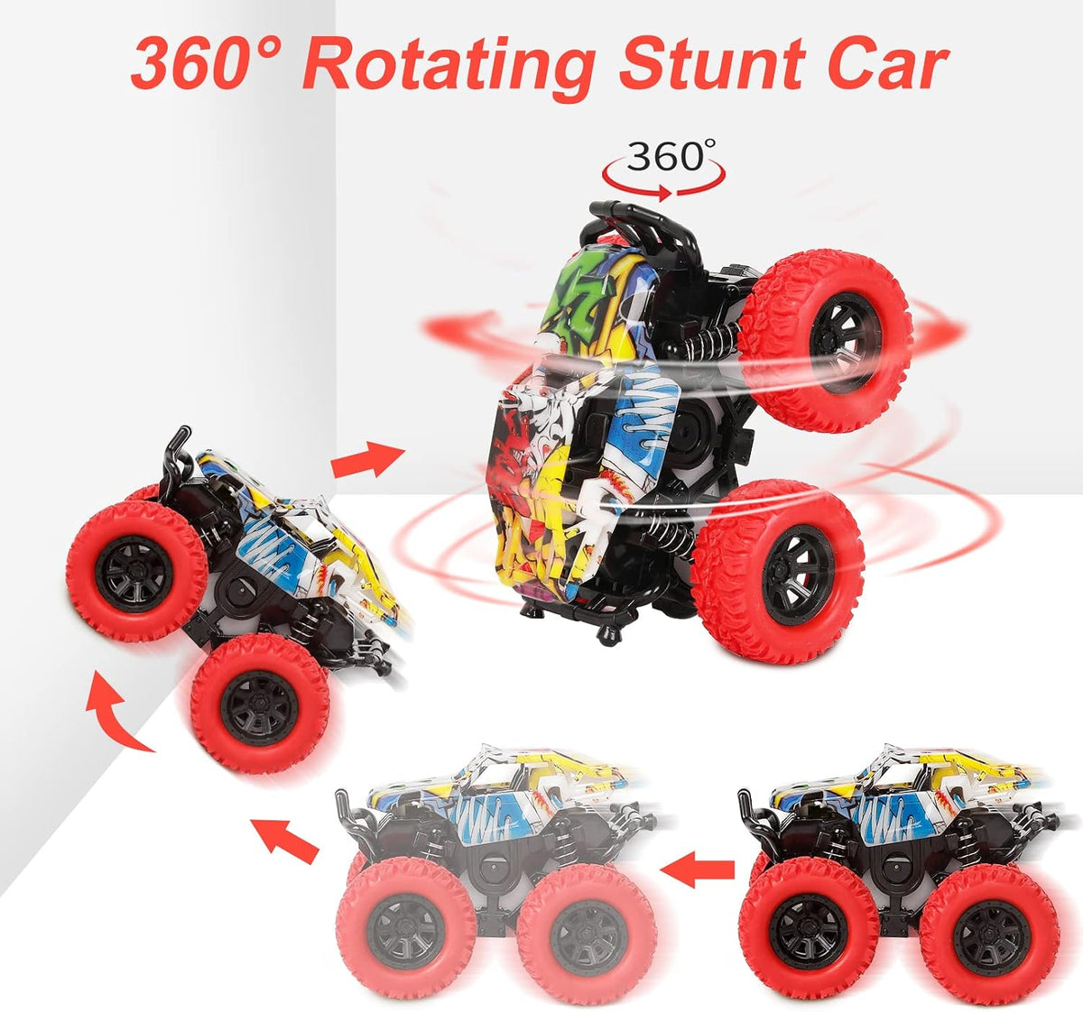 Monster Truck Toy Friction Car for Kid Toddler 360° Rotating (2 Pack)
