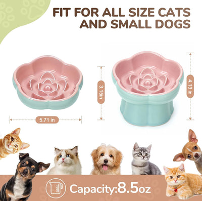 Ceramic Raised Slow Feeder Cat Bowl,Cat Slow Feeder,