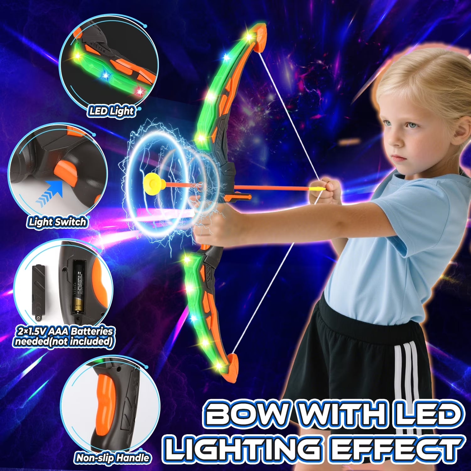 Huge Wave 2 Pack Bow and Arrow Sets for Boys Aged 5-12, Kids Light up Archery Set Shooting Toys, Indoor Outdoor Shooting Target Games for Christmas Birthday Gift