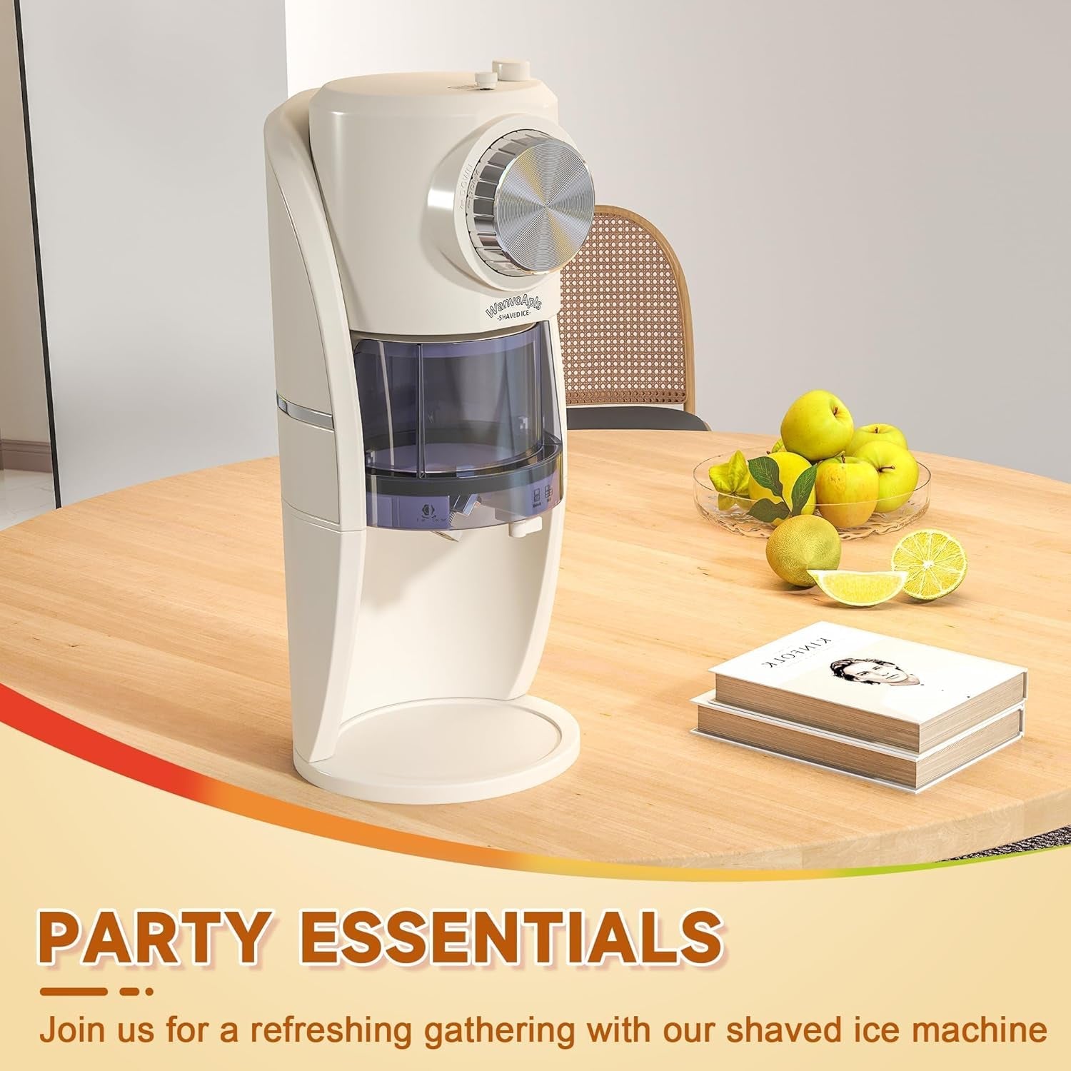 Snow Cone Machine - Shaved Ice Machine Equipped with Stainless Steel Blade Adjustment Knob to Freely Adjust the Thickness of the Snowflakes and 2 Reusable Plastic Ice Mold Cup (White)