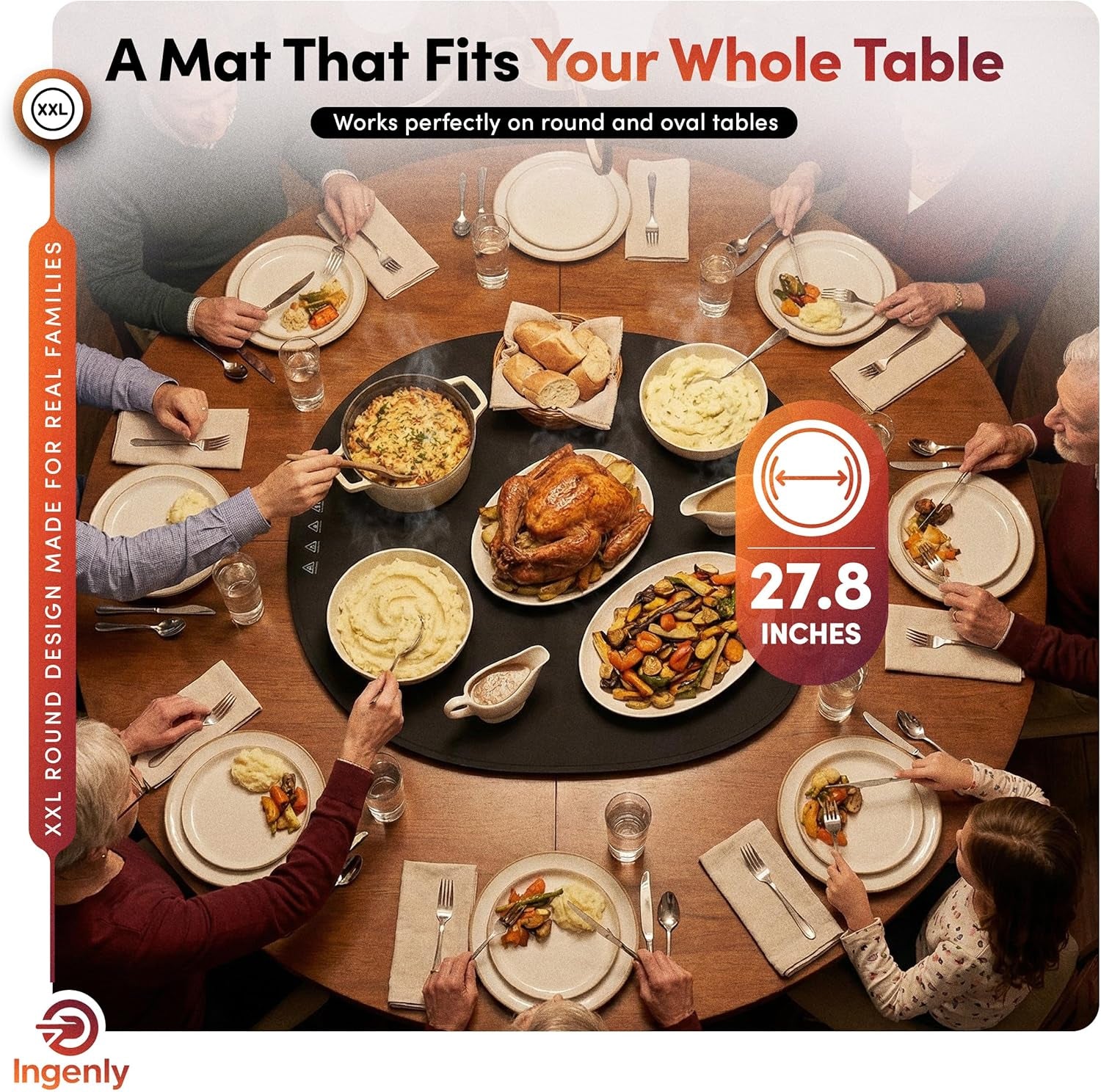 Round XXL Warming Mat for Food - Black Color Food Warming Mat - Perfect Food Warmers for Parties Buffet - Foldable Food Warmer to Keep Food Warm for Party, Catering, Buffet, Fiesta, Family Meal