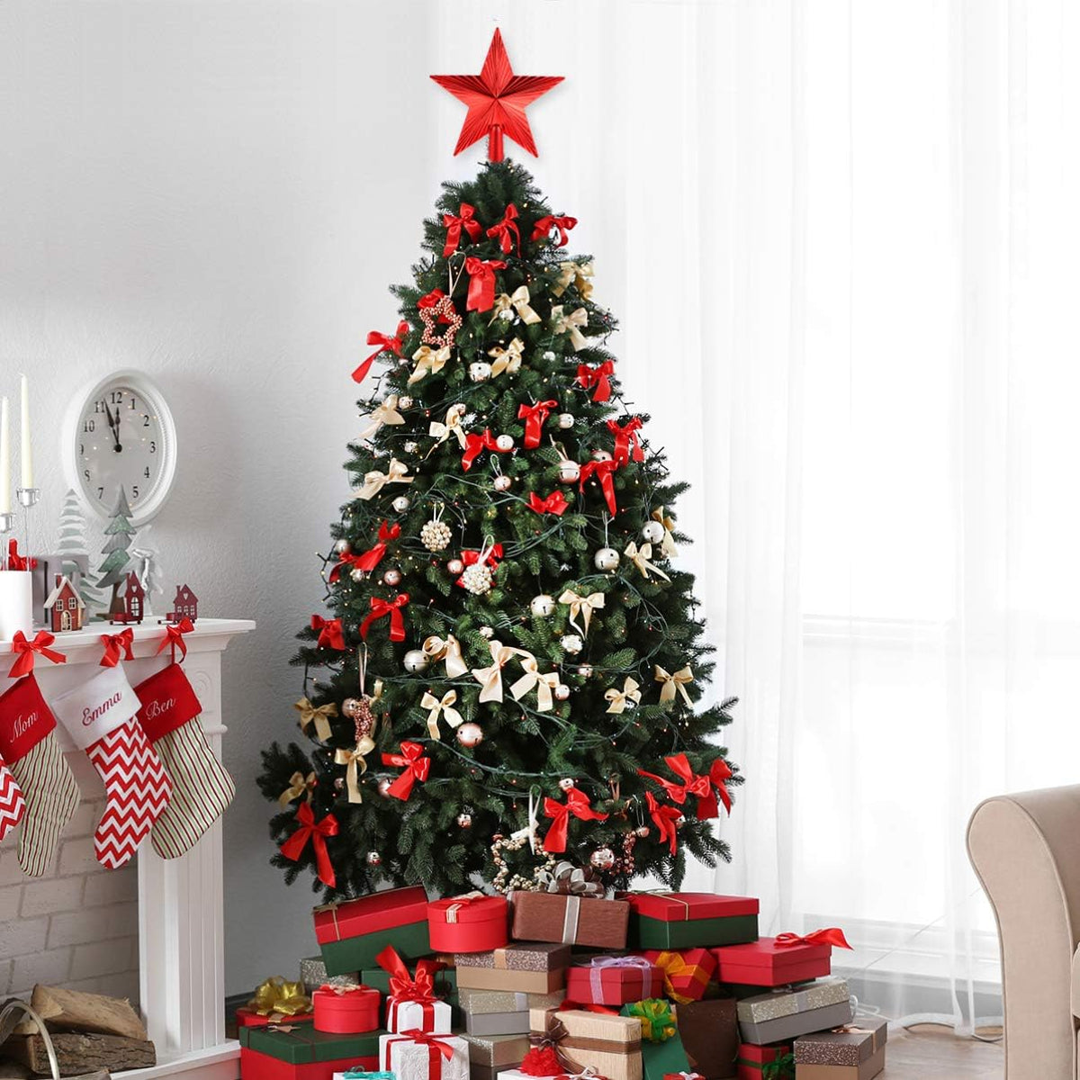 2Pcs Christmas Tree Star Topper, 20Cm Plastic for Xmas