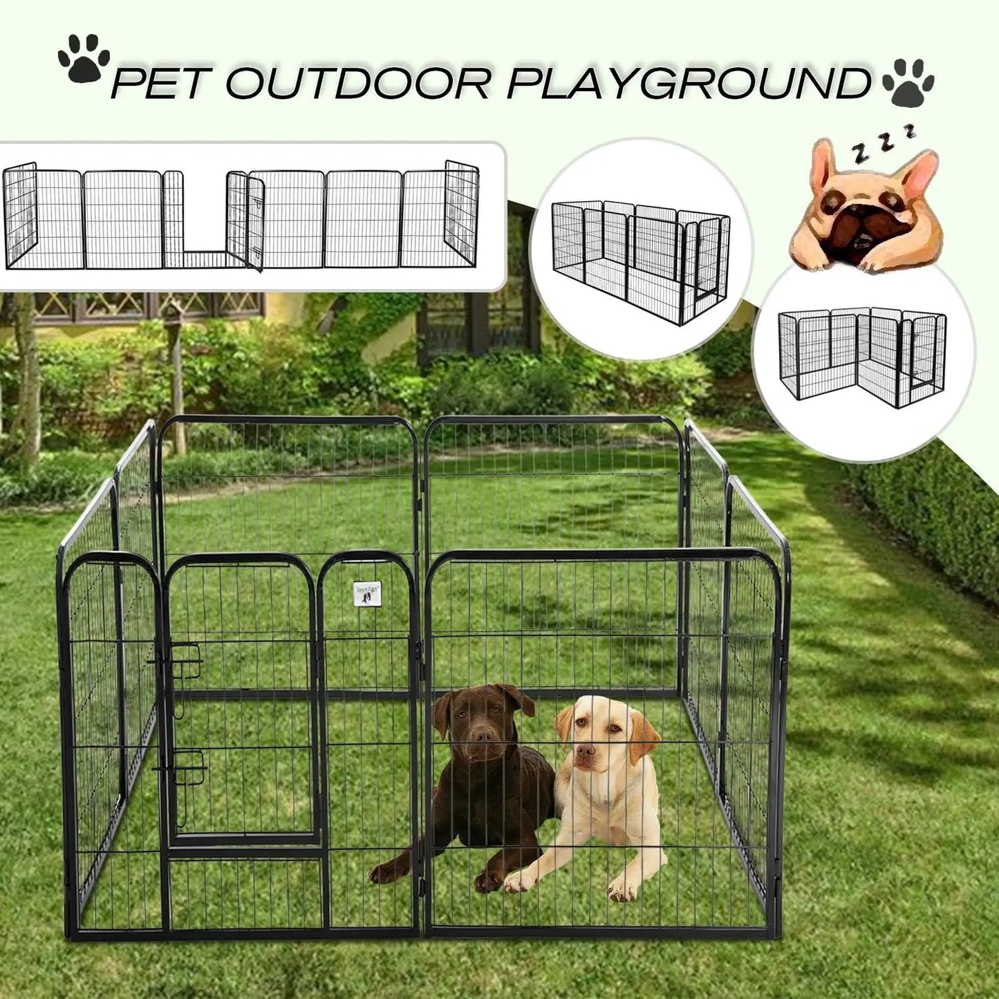 Dog Fence, 4/6/8/12/16 Panels 24"\32"\40"H Foldable Dog Playpen, Exercise Heavy Duty Metal Dog Cage for Yard, Lockable Double Door Pet Fence Indoor Outdoor Dog Pen for Large Medium Small Animals Pet