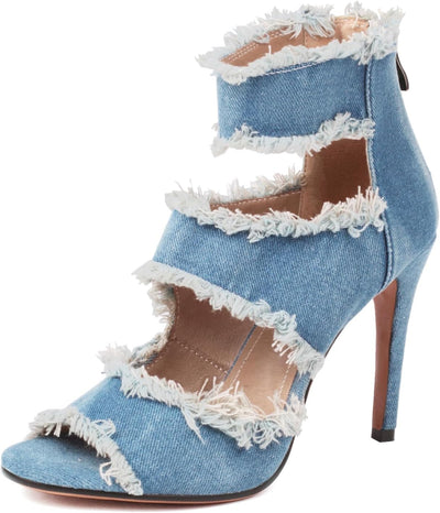 Latasa Women‘S Denim Heels Ankle Strap Peep Toe Heeled Sandals