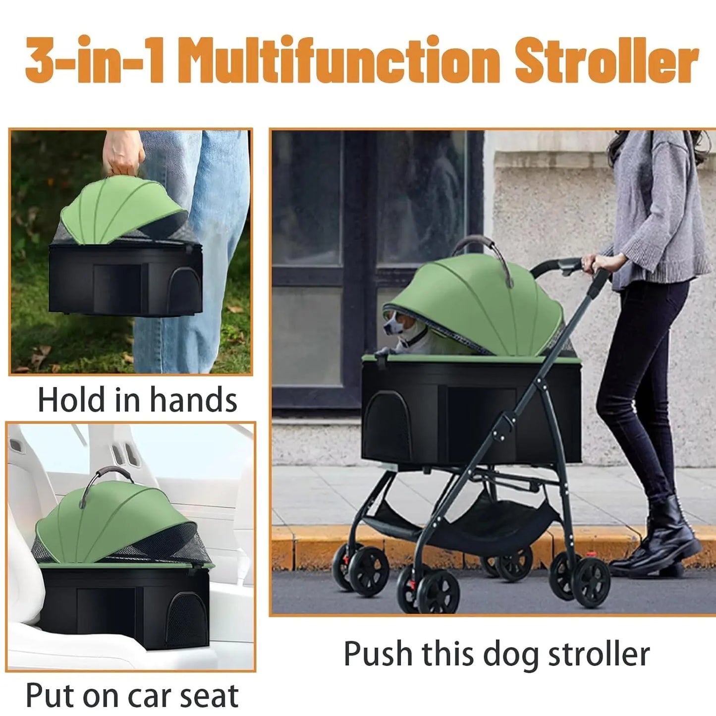 3-In-1 Pet Dog Stroller, Dog Wagon with Removable Carrier, Cat Stroller for Medium Dogs up to 55Lbs