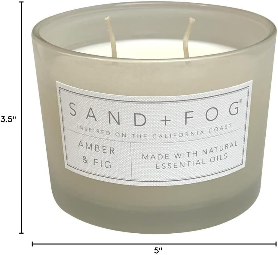 Sand + Fog Scented Candle - Amber & Fig – Additional Scents and Sizes – 100% Cotton Lead-Free Wick - Luxury Air Freshening Jar Candles - Perfect Home Decor – 12Oz