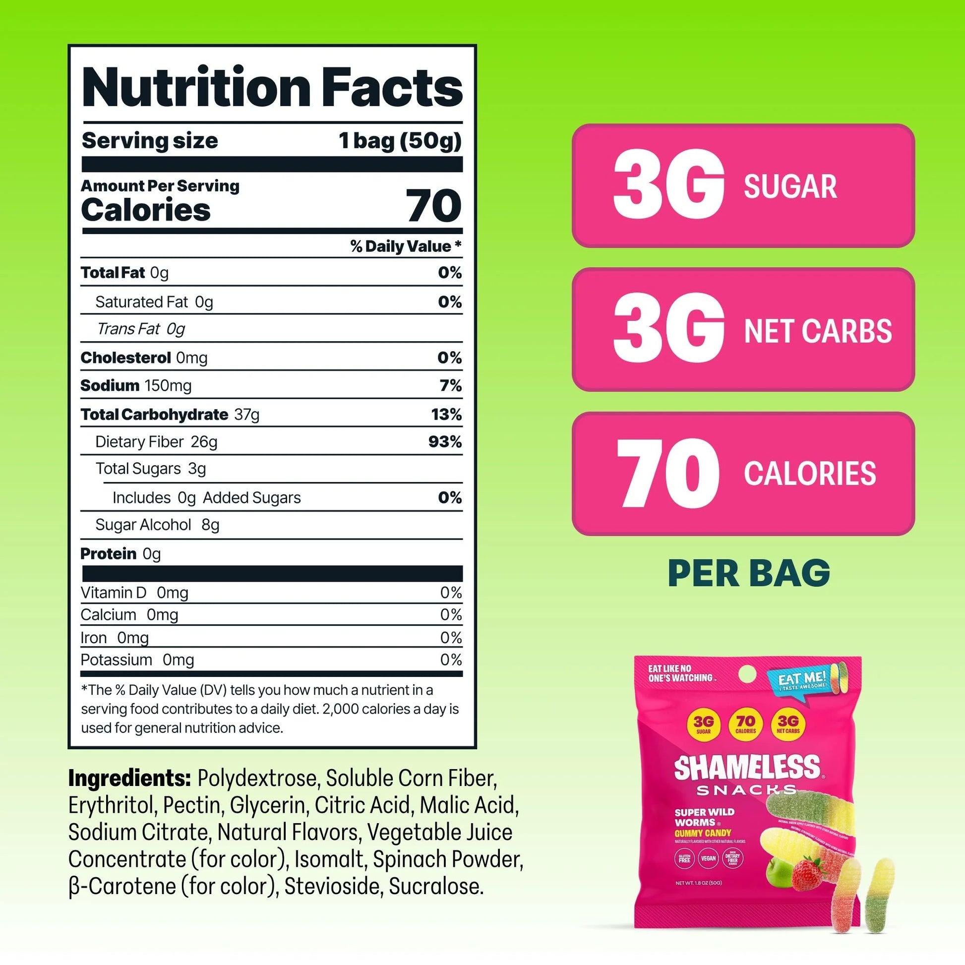 Shameless Snacks - Healthy Low Calorie Snacks, Low Carb Keto Gummies (Gluten Free & Non GMO Candy) - 6 Pack Wild Worms