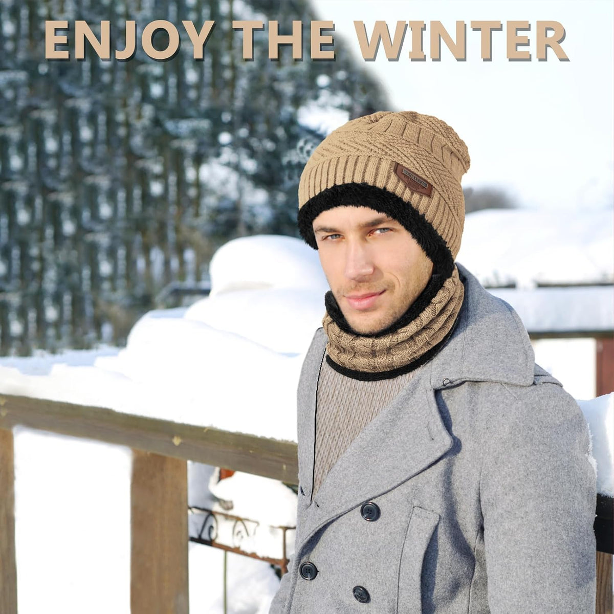 Loritta Winter Hats for Men, 3 PCS Fleece Beanie Scarf Gloves Set