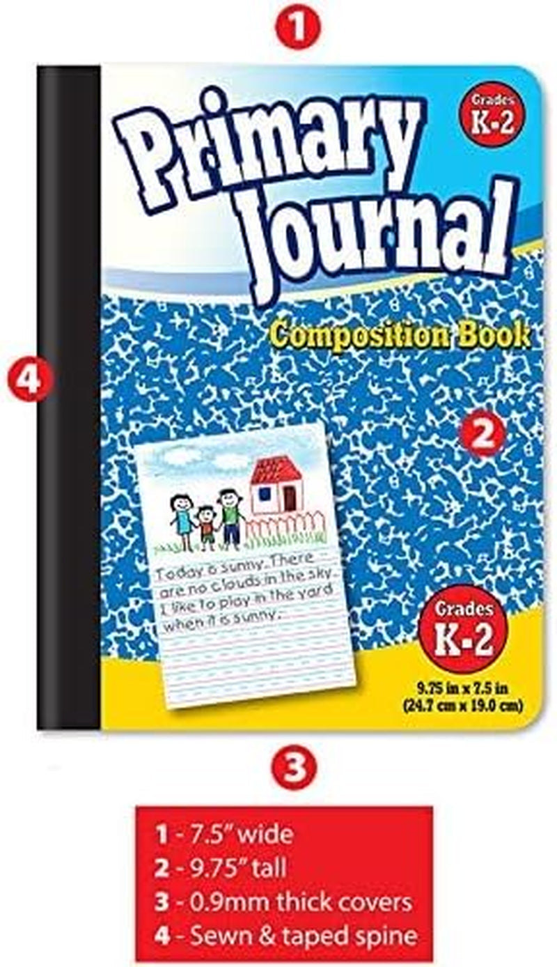Better Office Products Primary Journal, Hardcover, Primary Composition Book Notebook - Grades K-2, 100 Sheet, One Subject, 9.75" X 7.5", Blue Cover-6 Pack