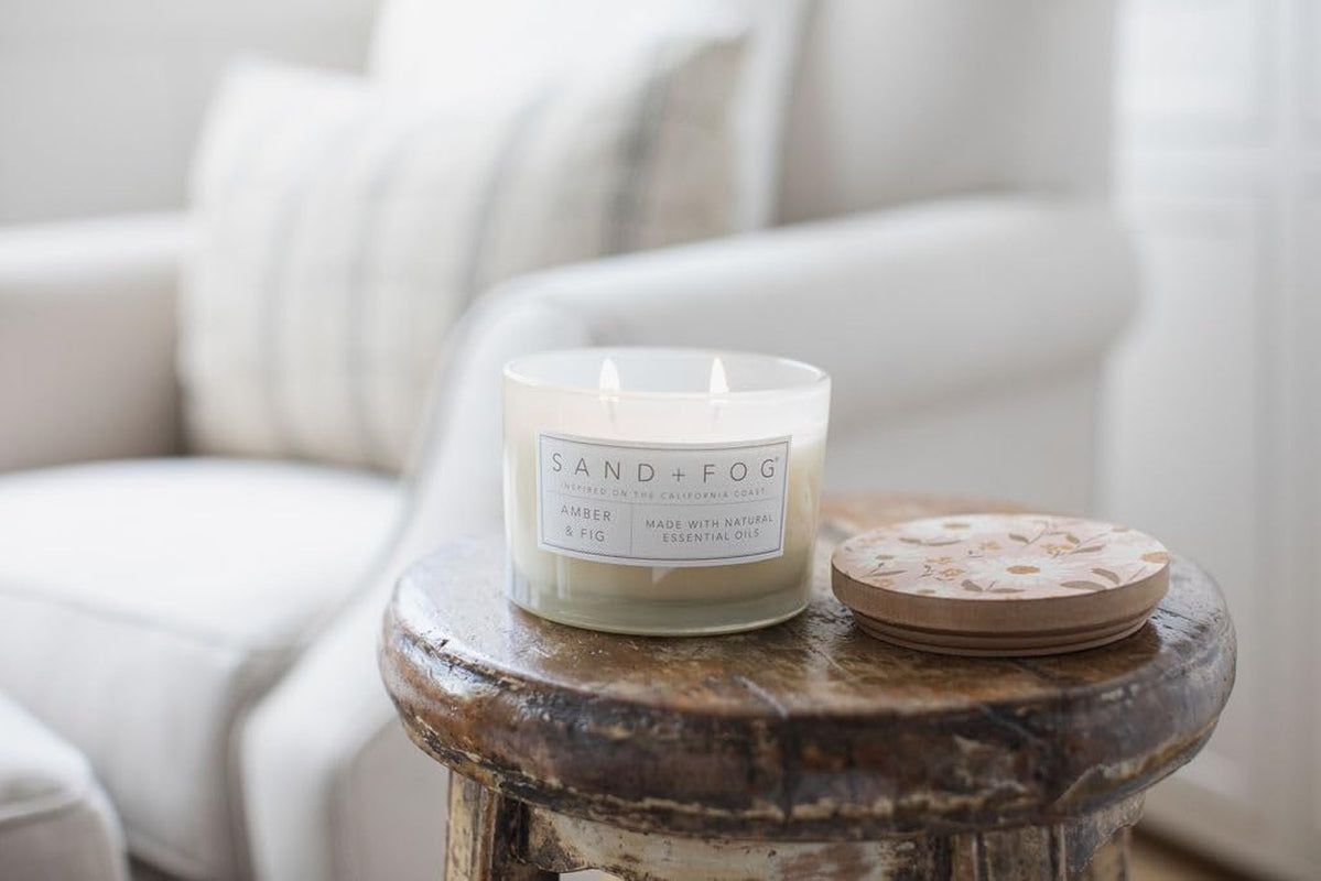 Sand + Fog Scented Candle - Amber & Fig – Additional Scents and Sizes – 100% Cotton Lead-Free Wick - Luxury Air Freshening Jar Candles - Perfect Home Decor – 12Oz