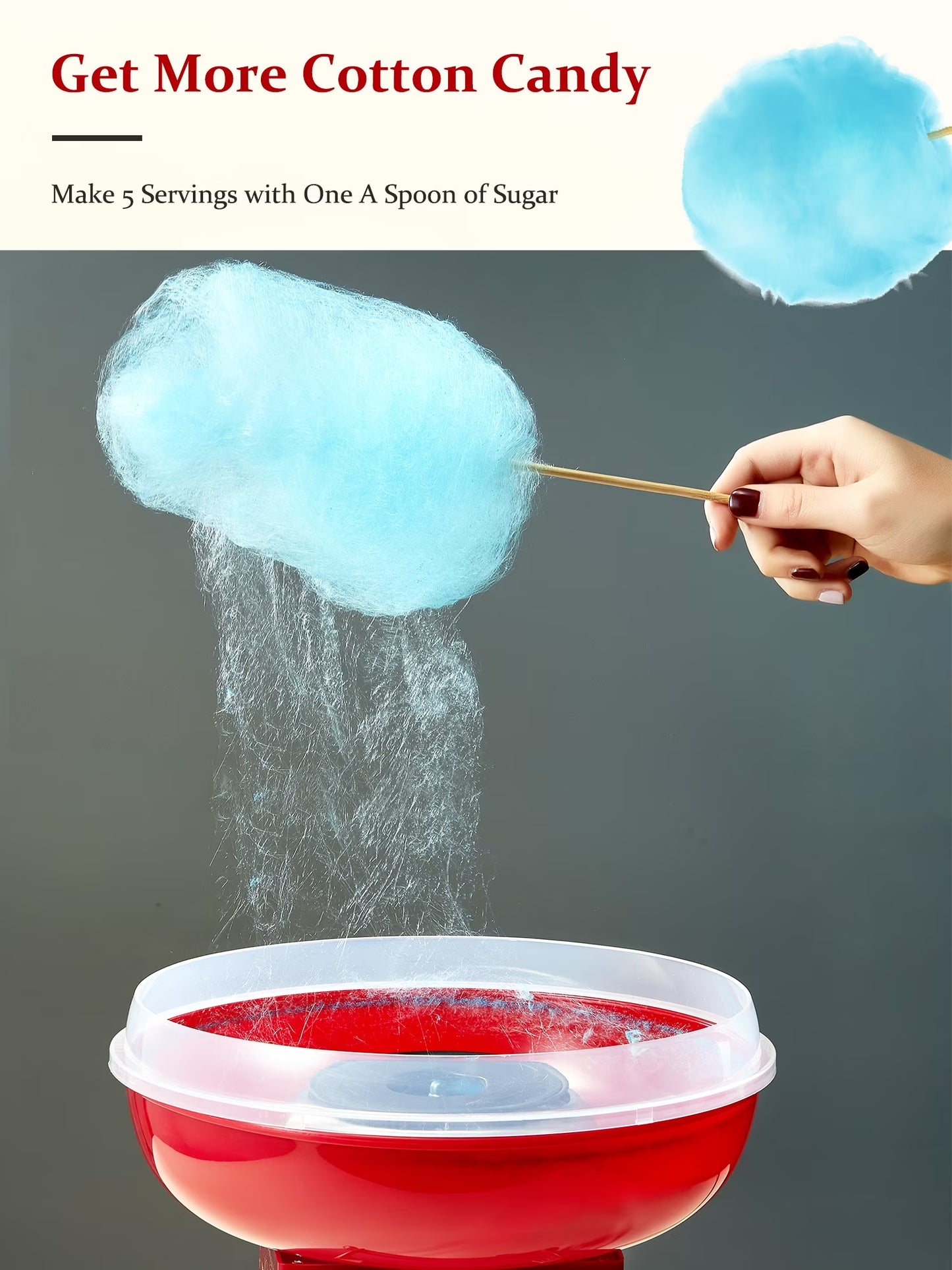 Cotton Candy Machine, Cotton Candy Maker for Kids with Candy Spoon and 10 Candy Sticks, Christmas Red, FOHERE