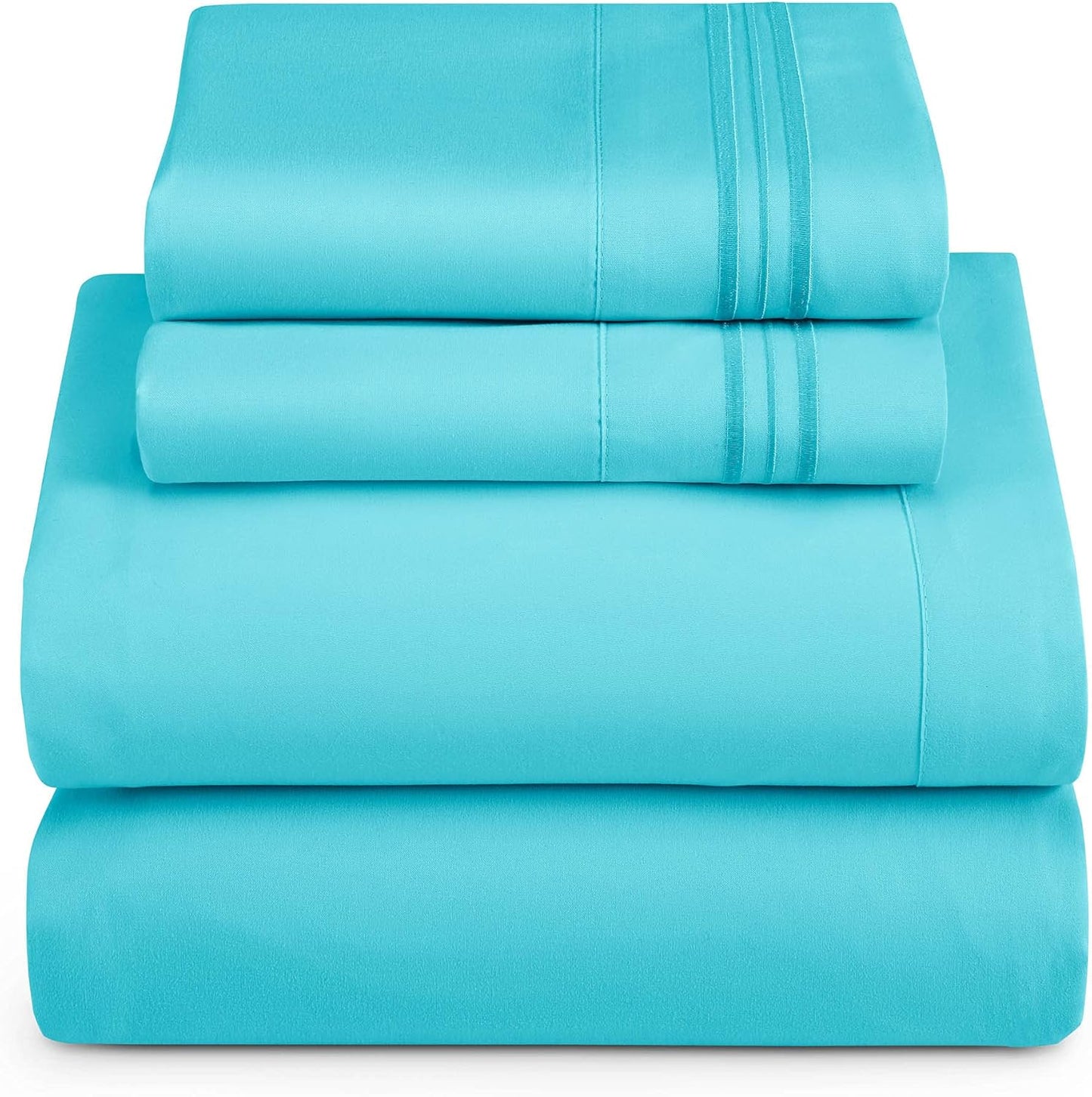 Hearth & Harbor Split King Size Sheets - 5 Piece Bed Sheet Set, Hotel Luxury Double Brushed Bed Sheets - Extra Soft Bedding Sheets & Pillowcases, Split King, Beach Blue