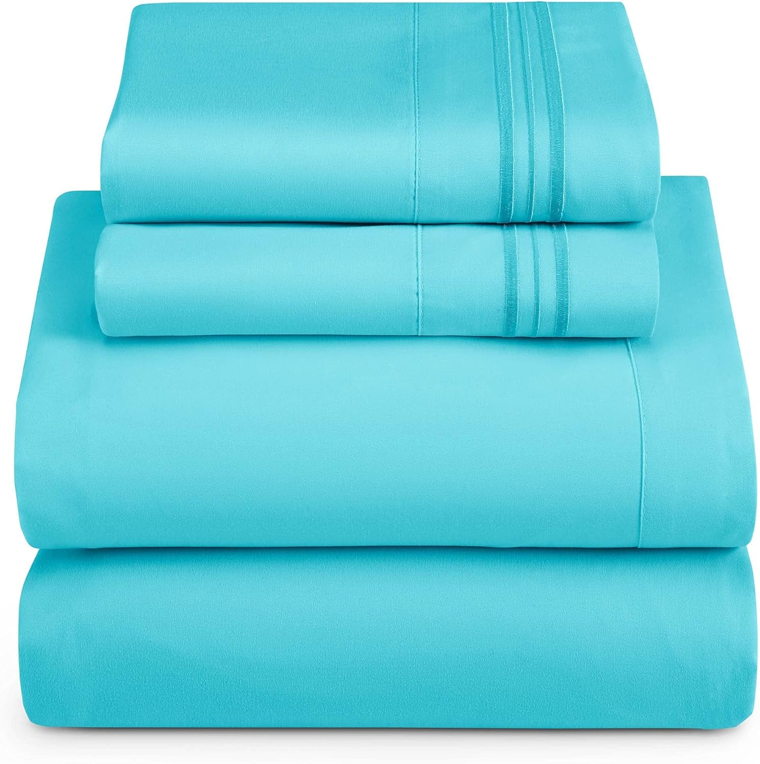 Hearth & Harbor Split King Size Sheets - 5 Piece Bed Sheet Set, Hotel Luxury Double Brushed Bed Sheets - Extra Soft Bedding Sheets & Pillowcases, Split King, Beach Blue