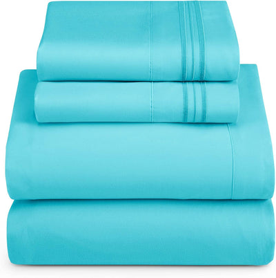 Hearth & Harbor Split King Size Sheets - 5 Piece Bed Sheet Set, Hotel Luxury Double Brushed Bed Sheets - Extra Soft Bedding Sheets & Pillowcases, Split King, Beach Blue