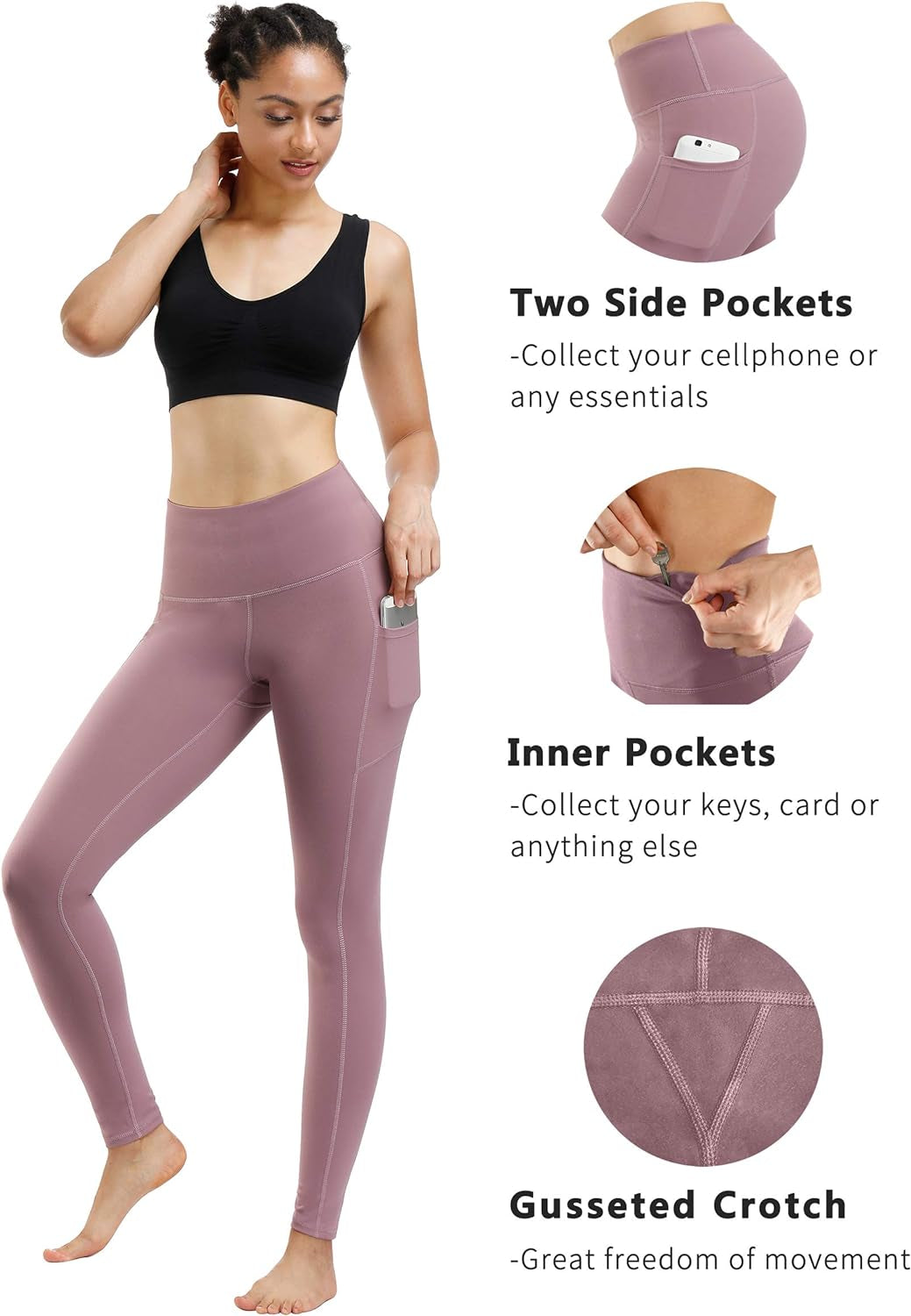 Fengbay 2 Pack High Waist Yoga Pants, Pocket Yoga Pants Tummy Control Workout Running 4 Way Stretch Yoga Leggings