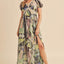 Aemi + Co Lace Detail Slit Geometric Print Short Sleeve Maxi Dress