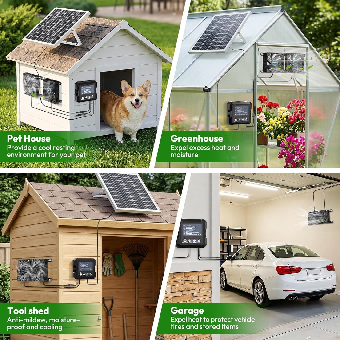 Solar Fan for Chicken Coop with 7500Mah Battery, 25W Solar Powered Fan | Ventilation Kit, Smart 3 Modes with Motion Sensor, IP65 Waterproof Solar Exhaust Fan for Greenhouse | Dog House | Workshop