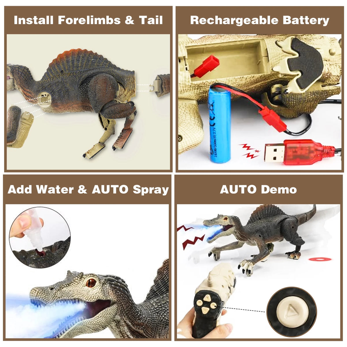 Richgv Remote Control Dinosaur Toys for Boys Kids, Electronic RC Robot Toy Walking Roaring Spray Dinosaur Gift for Birthday Christmas for Kids 3-8 Year
