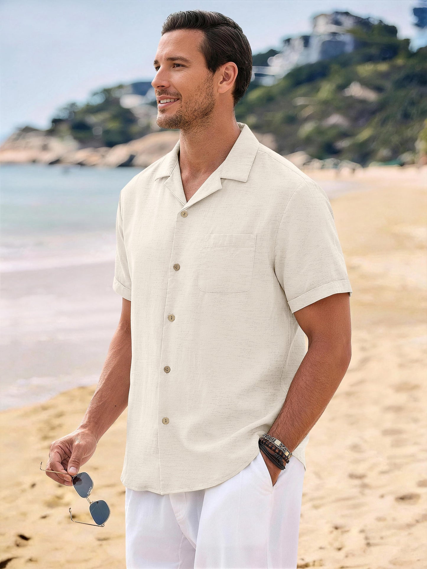 GENTS BLISS Men Linen Shirts Casual Short Sleeve Button down Shirts for Men Beach Tops with Pocket
