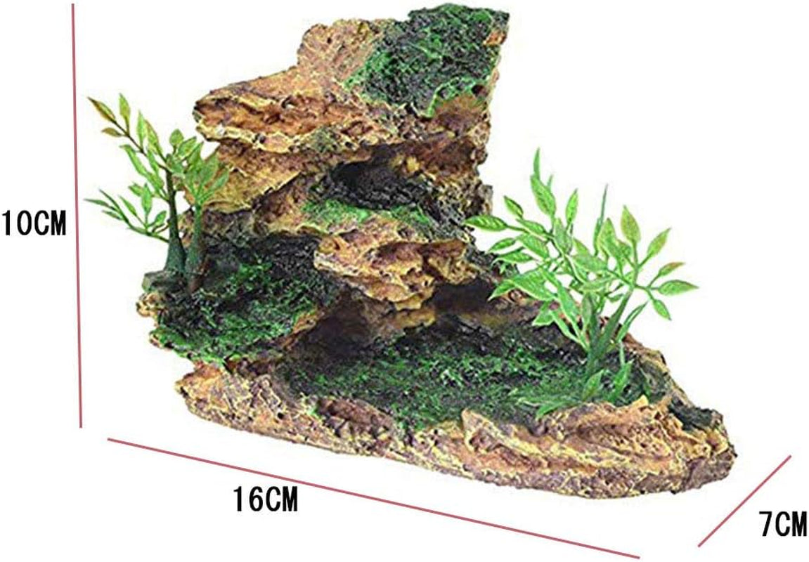 OMEM Reptile Small Hide, Turtles Hide Cage, Artificial Plant Rock, Humidified Habitat Decoration (Red Soil)