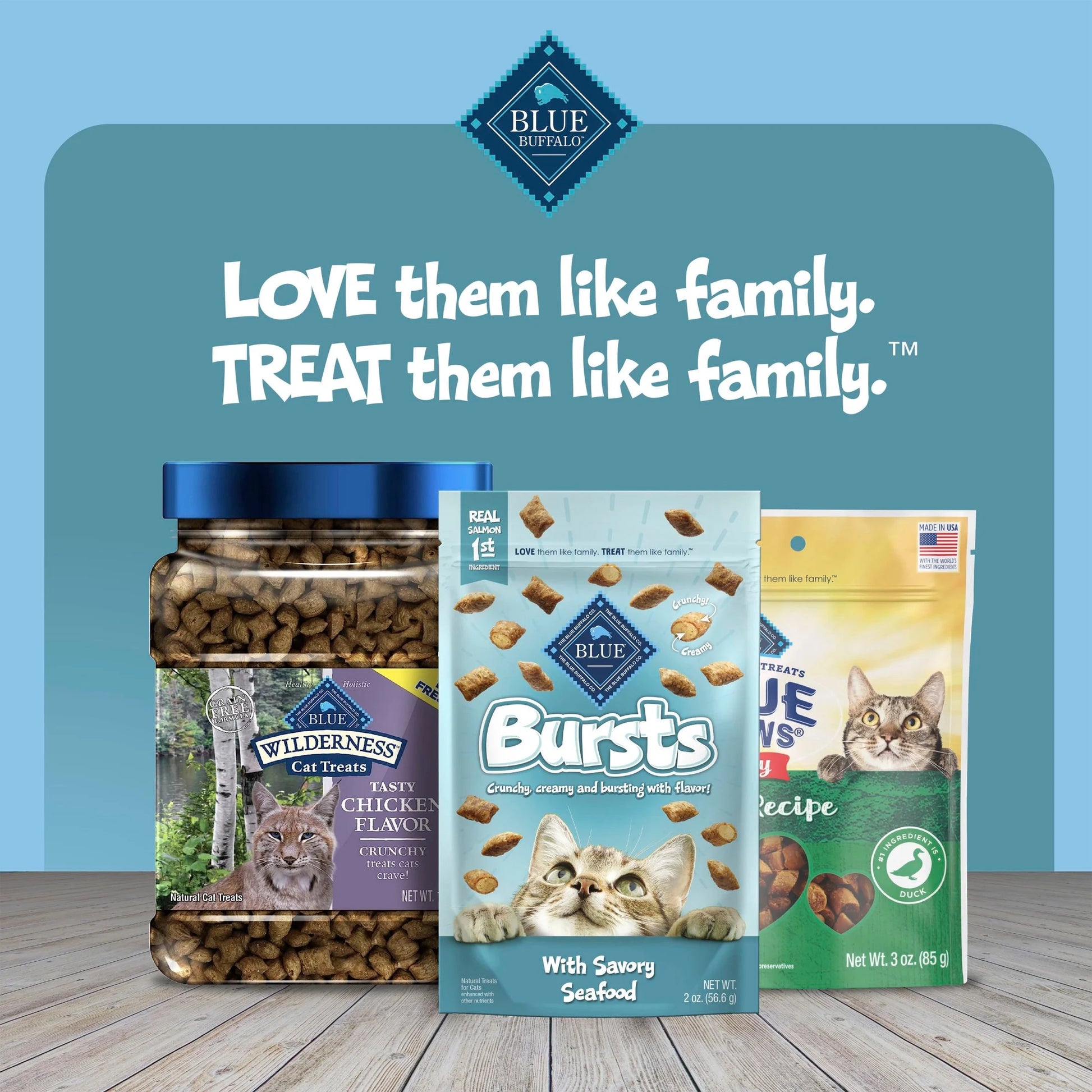 Blue Buffalo Bursts Crunchy & Creamy Cat Treats, Great for Training, Savory Seafood, 12-Oz Tub