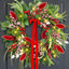 Christmas Wreath with Lights,Outdoor Pre-Lit Christmas Wreaths for Front Door-24 Inch Xmas Door Wreath with Pine Needles Pine Cones and Red Berries- Farmhouse Home Christmas Decorations