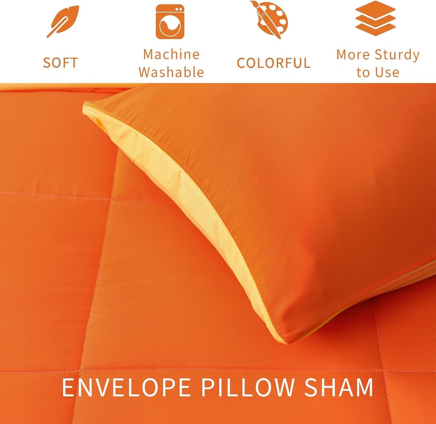 Exclusivo Mezcla Lightweight Reversible Queen Size Comforter Set, down Alternative Comforter with 2 Pillow Sham, Queen Size Bedding Set for All Seasons, Orange/Yellow