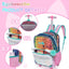 Kids Rolling Cats Backpack for Girls Plush Trolley Suitcases Luggage Travel with Wheels Bookbag Wheeled 17" Roller Backpacks Set Toddler Back Pack School Bags for Elementary Champagne