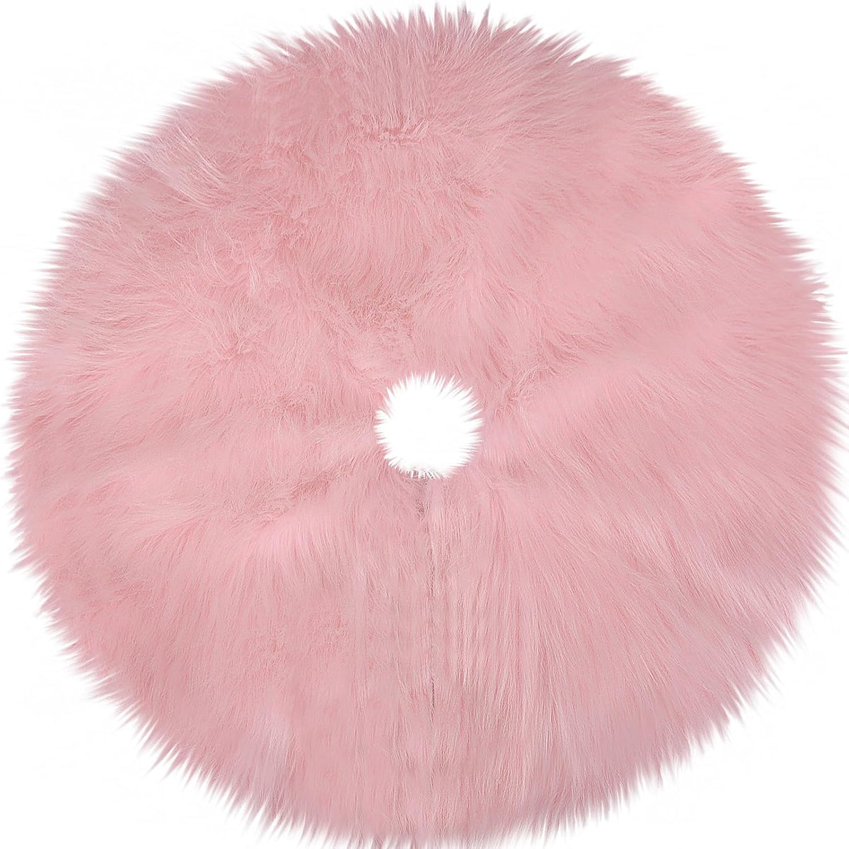 Pink Fur Tree Skirt, 36 Inch Faux Fur Fluffy Christmas Tree Skirt