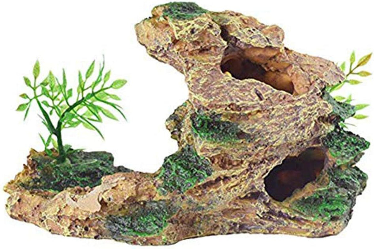 OMEM Reptile Small Hide, Turtles Hide Cage, Artificial Plant Rock, Humidified Habitat Decoration (Red Soil)
