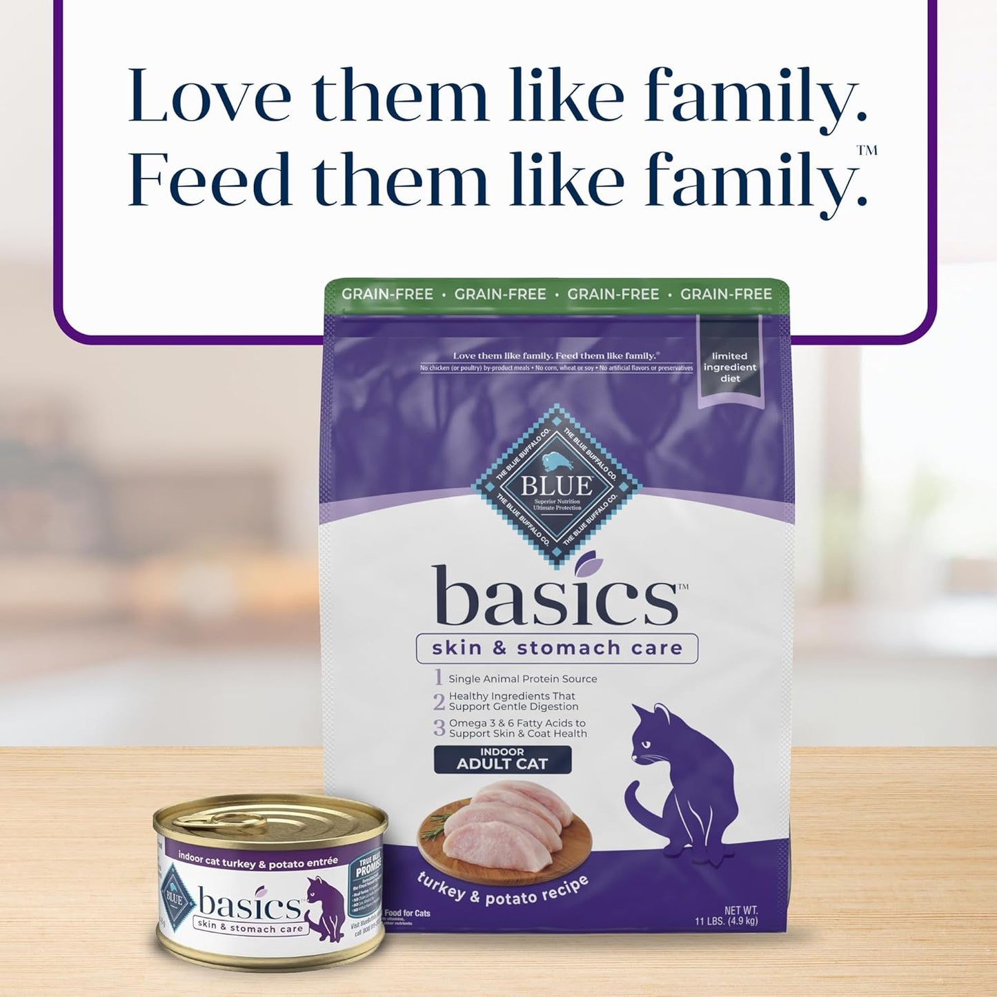 Nourish Your Cat with Blue Buffalo Basics Grain-Free Dry Cat Food - Skin & Stomach Care, Turkey & Potato Recipe, 11-Lb. Bag