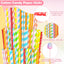 Coitak 100 PCS Cotton Candy Sticks, 100 PCS Cotton Candy Bags with Ties, 13.77 Inch Cotton Candy Sticks Random Colorful Cotton Candy Supplies Paper Straws for Candy Making