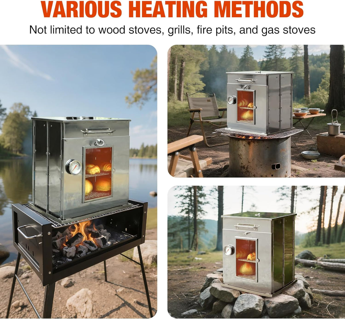 REDCAMP 14"H Foldable Camping Oven with 2 Tier Grill, Stainless Steel Portable Camping Stove for Baking Cinnamon Rolls, Breads and Muffins with Wood Burning Fire,Propane Stoves,Campers,Baking BBQ