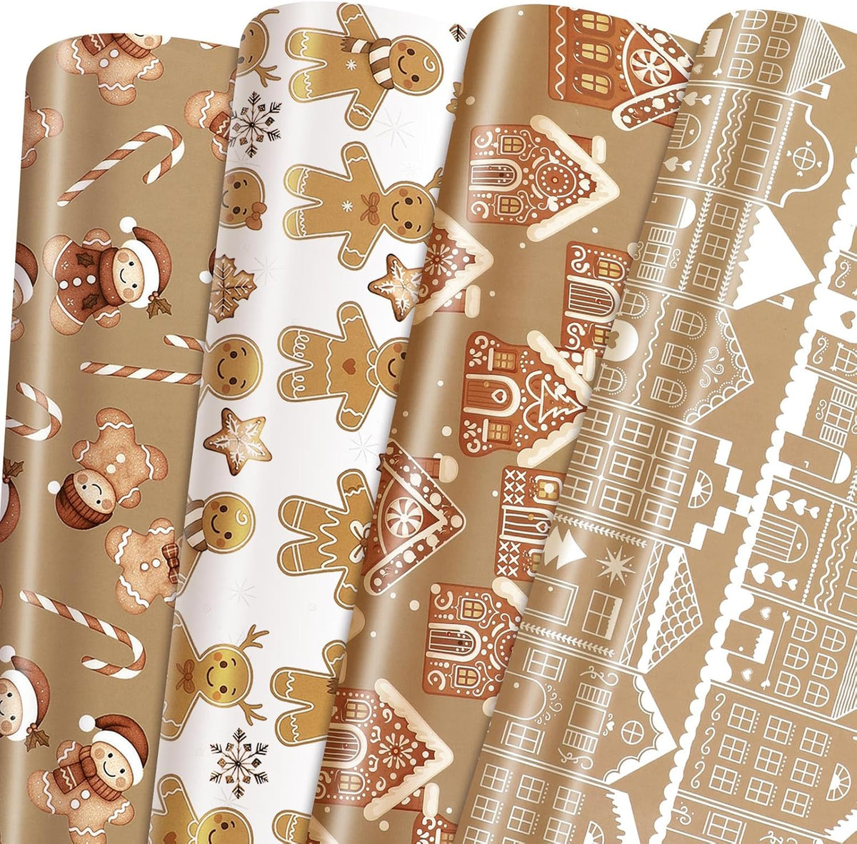 Watersay 12 Sheet Christmas Wrapping Paper, Gingerbread Man, Brown