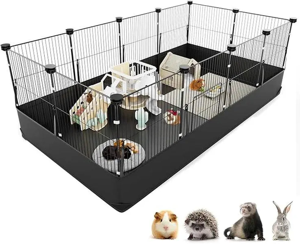 Guinea Pig Cages, Small Aniamal Playen with 600D Oxford Waterproof Linner, One-Hand Release Hook Design Bunny Run, 12 Panels Triple Fixing C&C Cage for Guinea Pigs, Bunny, Rabbit, Hedgehog, 48''L X 24''W X 16''Hc