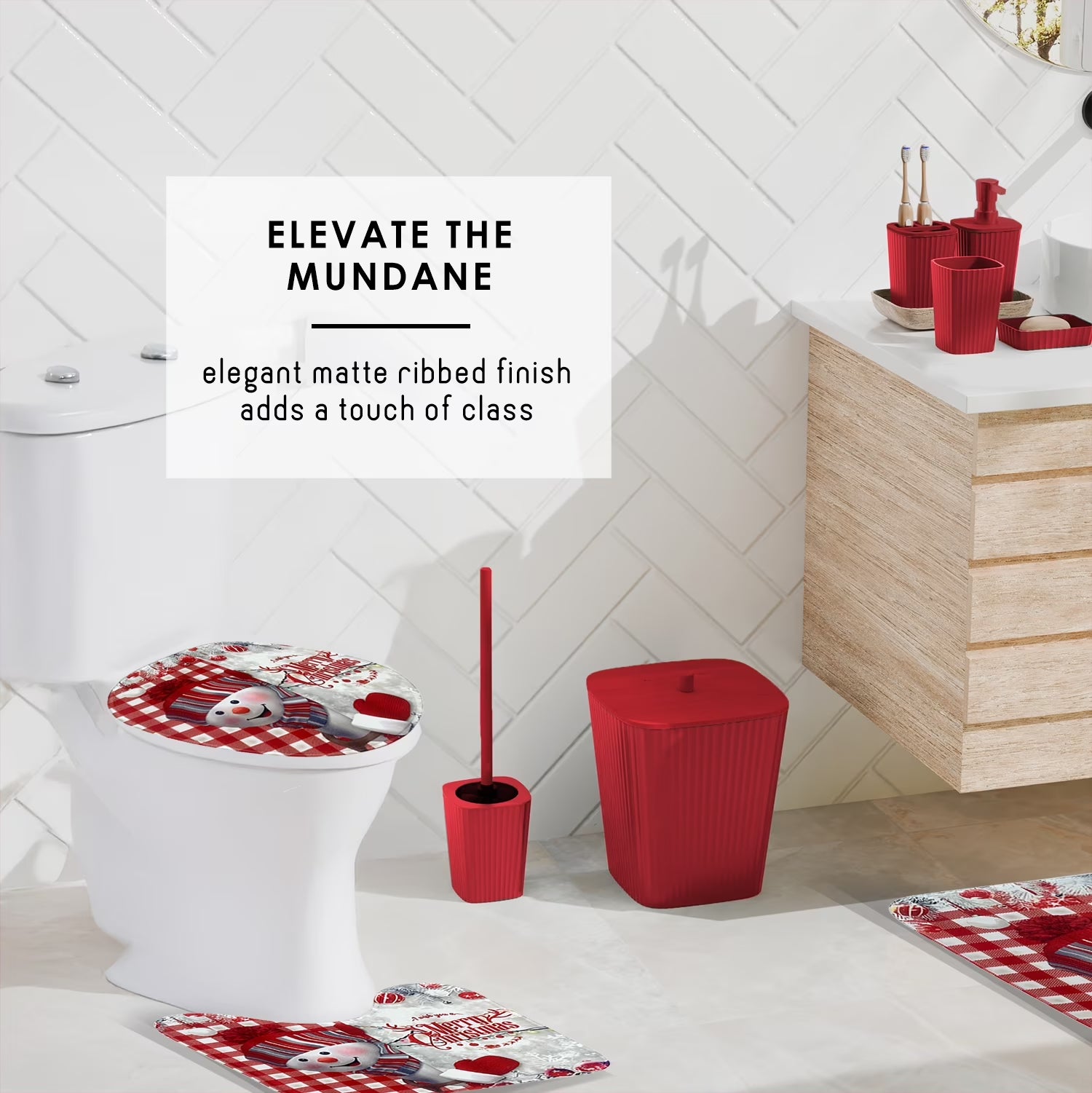 Hearth & Harbor 27 Piece Bamboo Bathroom Sets, Christmas Bathroom Accessories Set with Bathroom Rugs and Shower Caddy Set