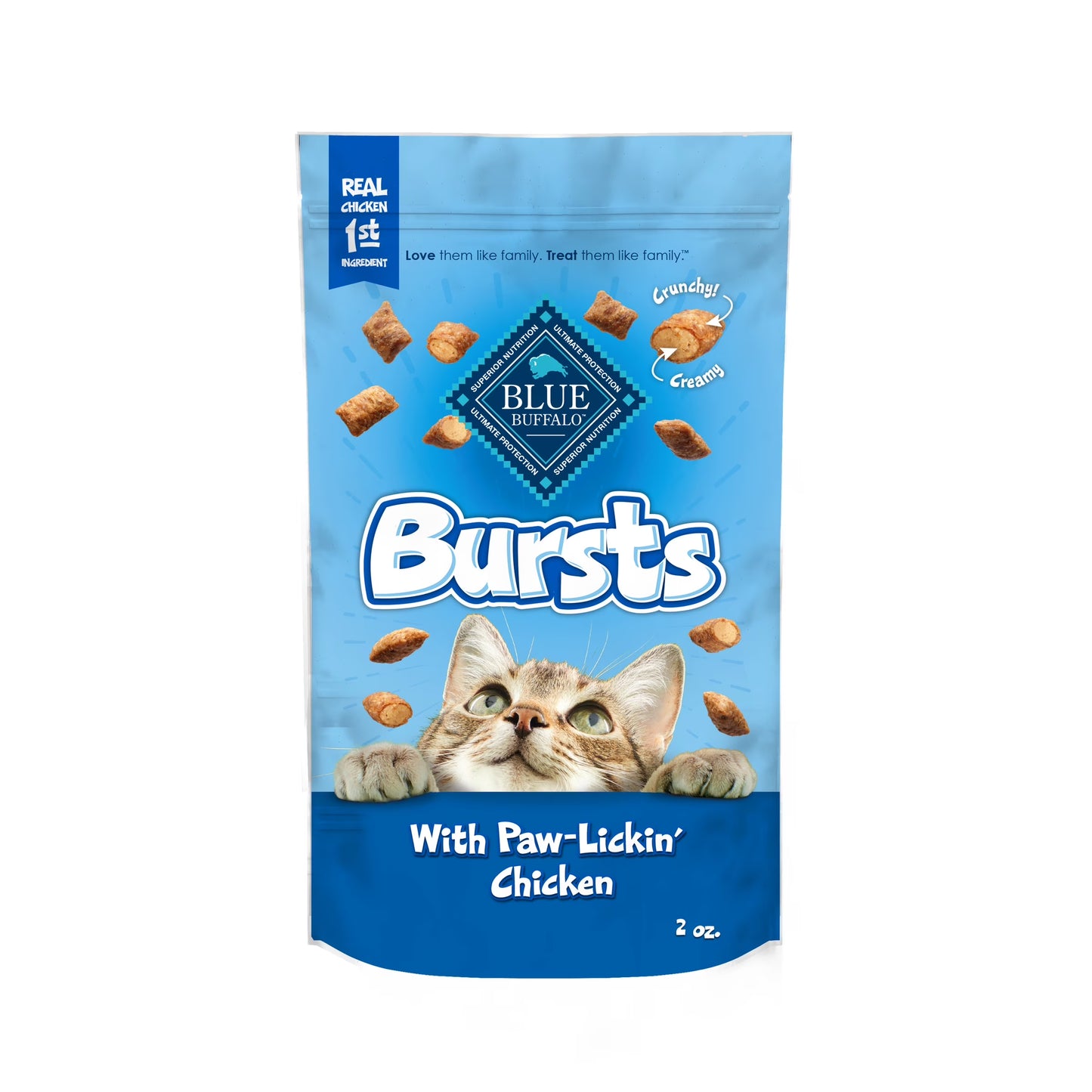 Blue Buffalo Bursts Crunchy & Creamy Cat Treats, Great for Training Chicken, 2-Oz Bag