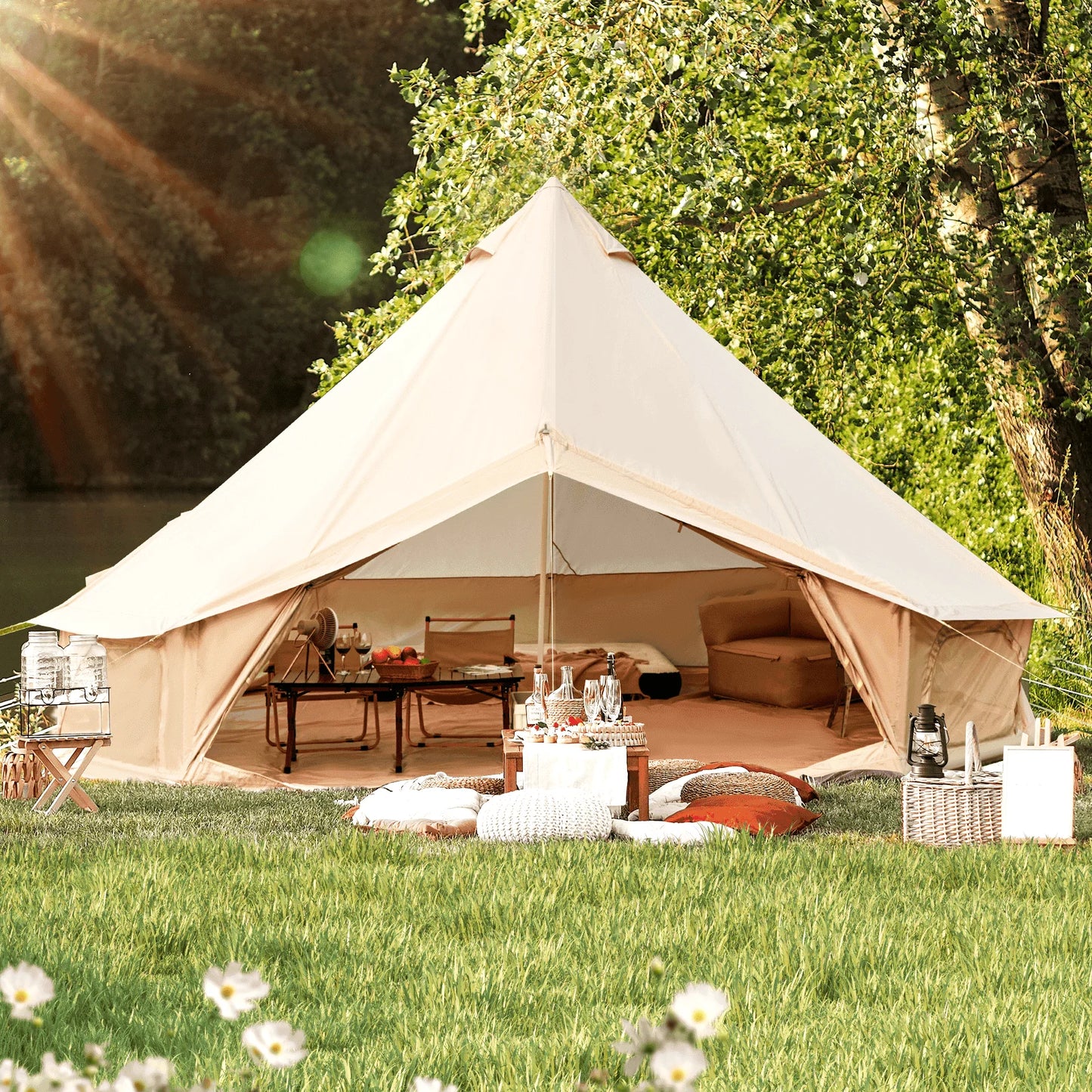 Yoleny 10 Person Camping Bell Tent, All Season Waterproof Yurt Tent , 5 M/16.4Ft Canvas Tent for Camping with Stove Jack