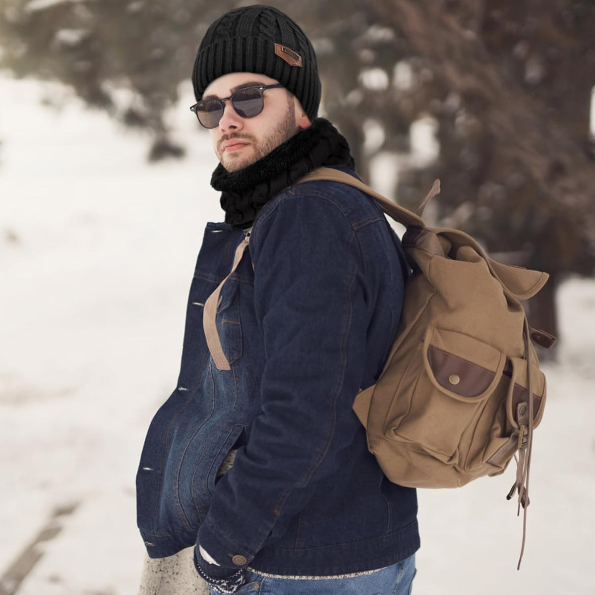 Loritta Winter Hats for Men, 3 PCS Fleece Beanie Scarf Gloves Set