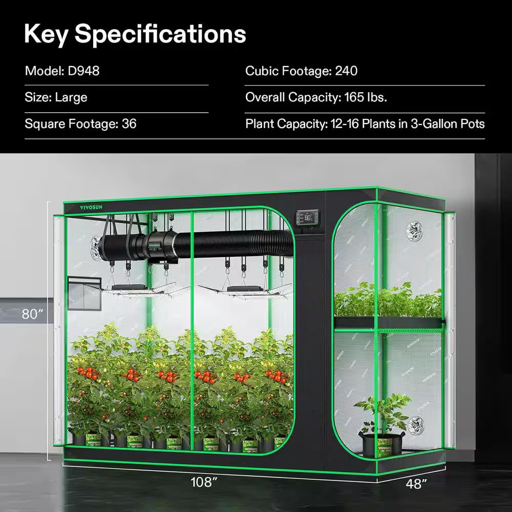 2-In-1 9 Ft. X 4 Ft. Mylar Reflective Grow Tent for Indoor Hydroponic Growing System