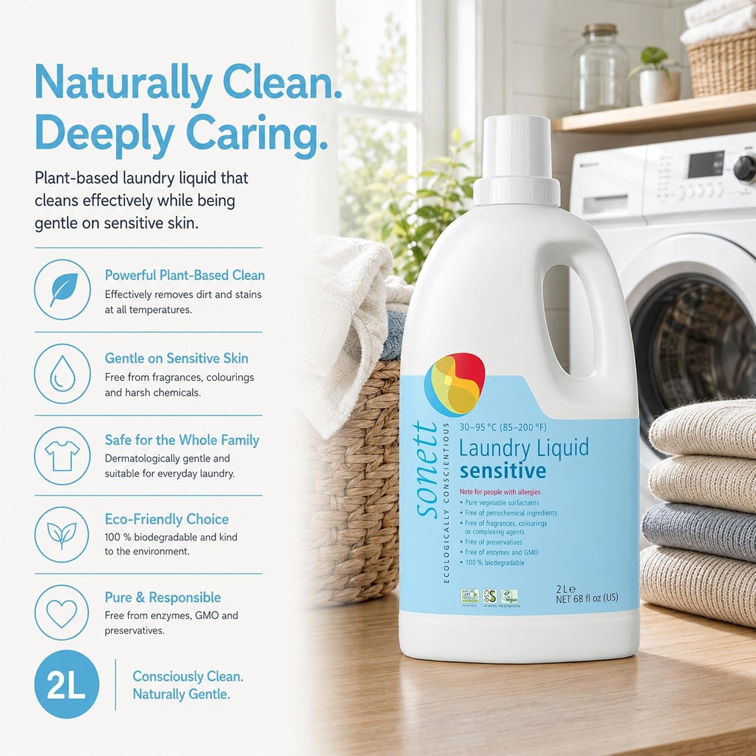 Sonett Organic Sensitive Line: Hand Soap, Dishwashing Liquid, Laundry Liquid for Wool & Silk, Foam Soap - Eco-Friendly, Hypoallergenic, Biodegradable