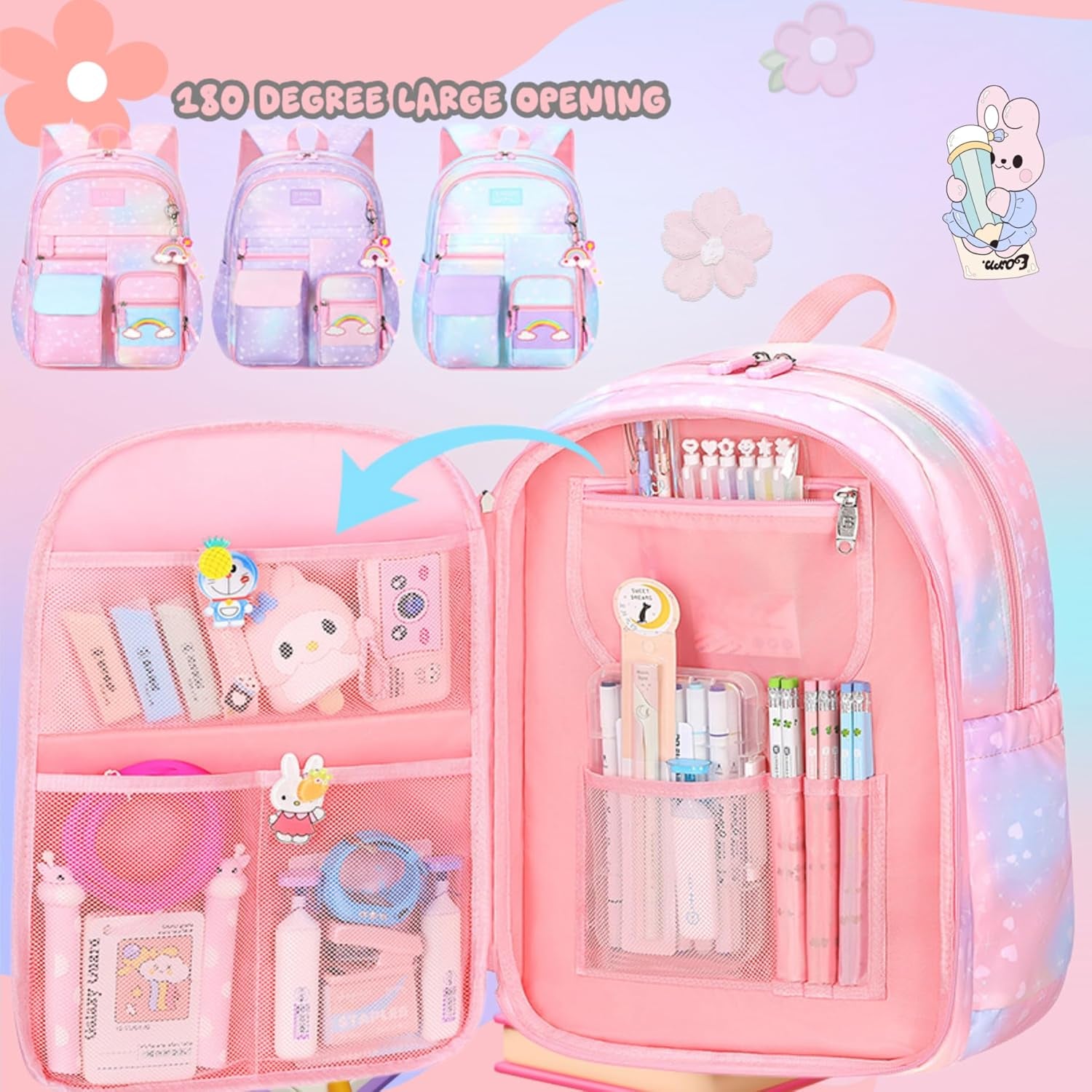 Kids Backpack for Girls.Girls Backpack,School Bag for Kids.Girlsteens Middle Student,Kawaii Children'S Book Bag Pink