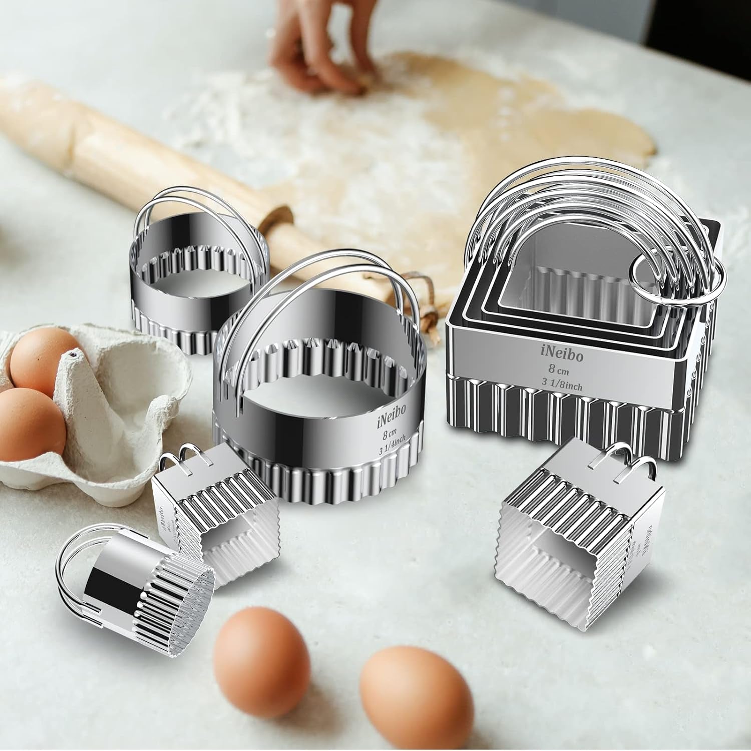 Ineibo Fluted Edge Biscuit Cutter Set - round Circle Scone, Pastry, and Dough Cutters for Baking, Dumpling Skin, and Fondant