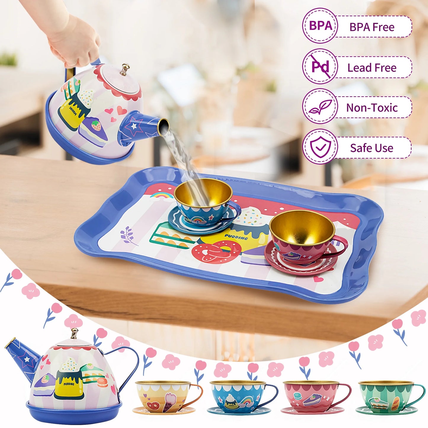 WISESTAR Tea Party Set for Little Girls, 50 Pcs Kids Tea Set, Ages 3-10
