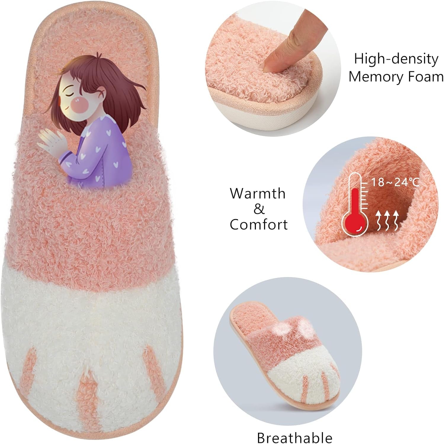 SINNO Cute Animal Slippers for Women Indoor Outdoor Memory Foam House Slipper Soft Warm Cozy Fuzzy Bedroom Non-Slip Shoes Christmas Gift Ladies