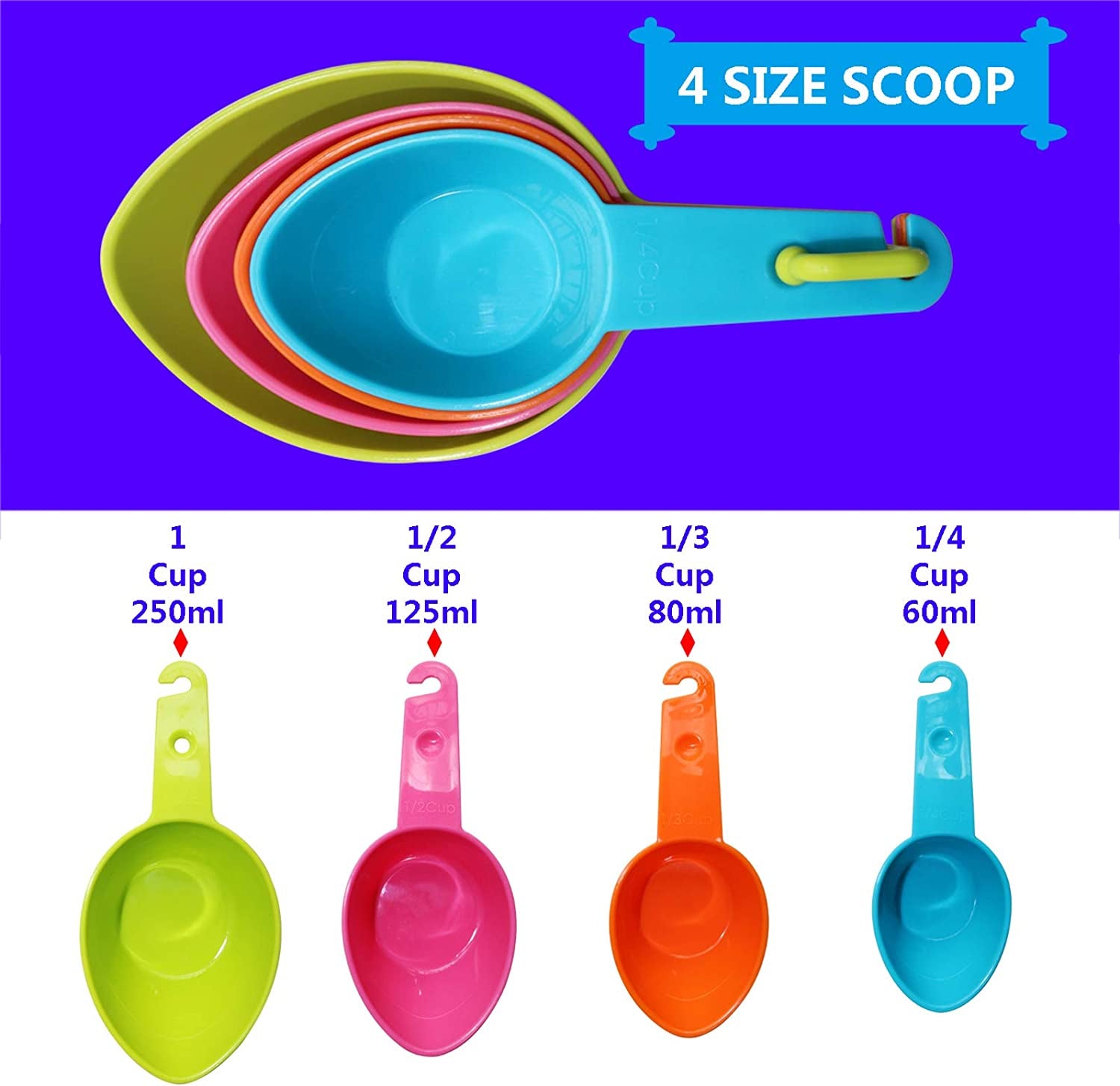 Rypet Dog Food Scoop Set of 4 - Plastic Measuring Cups for Dog, Cat and Bird Food (Random Color)
