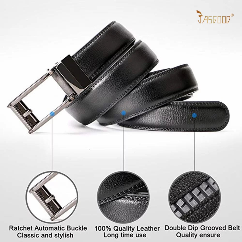 JASGOOD Men'S Ratchet Belts Leather Click Belt for Men 2 Pack