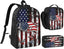 USA Fish Kid Backpack Set with Lunch Bag & Pencil Case Large Capacity School Bag 17 Inch Bookbag for Boy Girl