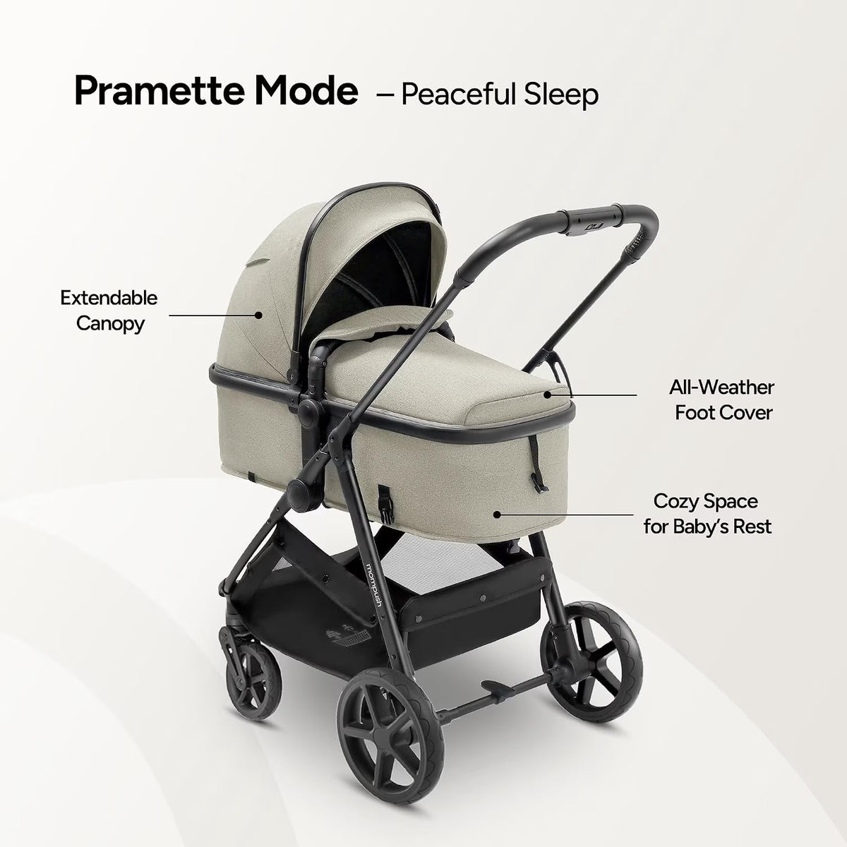 Mompush Wiz 2-In-1 Baby Stroller with Bassinet Mode, Reversible Seat and Large Canopy, Khaki, 22.3LB, Unisex