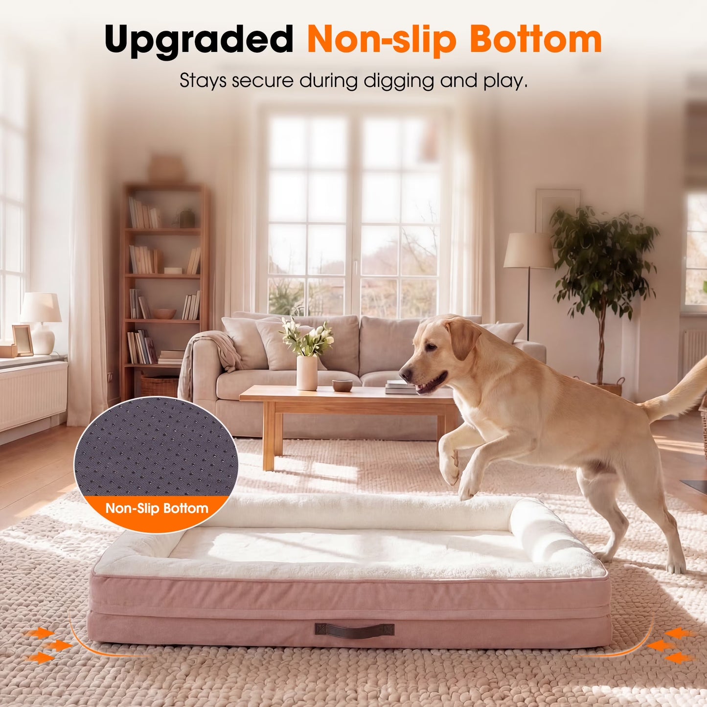 Extra Large Orthopedic Dog Bed Waterproof Pet Sofa Bed Four-Sided Bolster Cushion with Removable Washable Cover for Big Dogs Pink